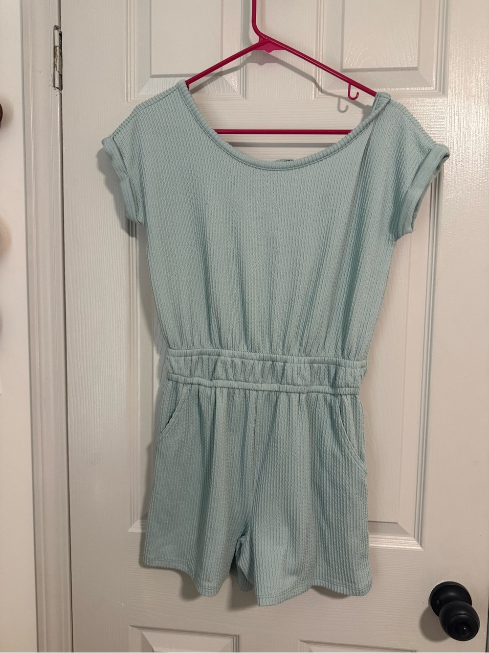 Light Blue Romper - Casual Elastic Waist Shorts